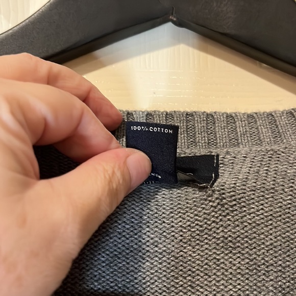 Men’s Lands’ End Gray with Tan Stripe Sweater - Picture 5 of 9